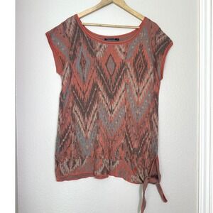 Peruvian Connection Knit Top Pima Cotton  Medium Pink Ikat Side Tie Southwest